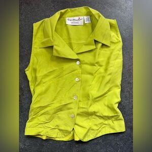 Vintage Peter Martin 100% Silk Chartreuse Sleeveless Button Up Collared Shirt